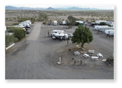 Aerial view of rv sites at Dreamers RV Park in Salome, Arizona.