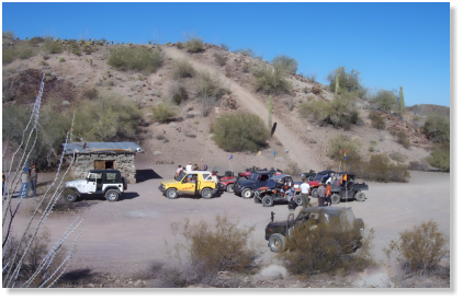 This is a picture of SxS's and jeeps getting ready to hit the hundreds of miles around our park.
